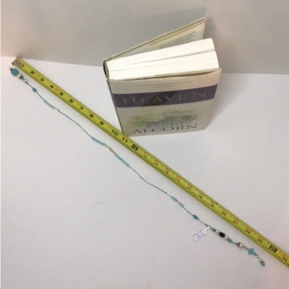 ECCENTRIC HANDCRAFTED Turquoise Blue Gemstone Beaded Bookmark w/Turquoise Cross